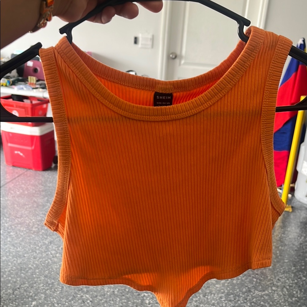 SHEIN Orange Ribbed Crop Top